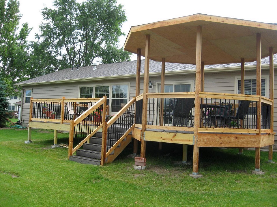 A deck addition on a house.